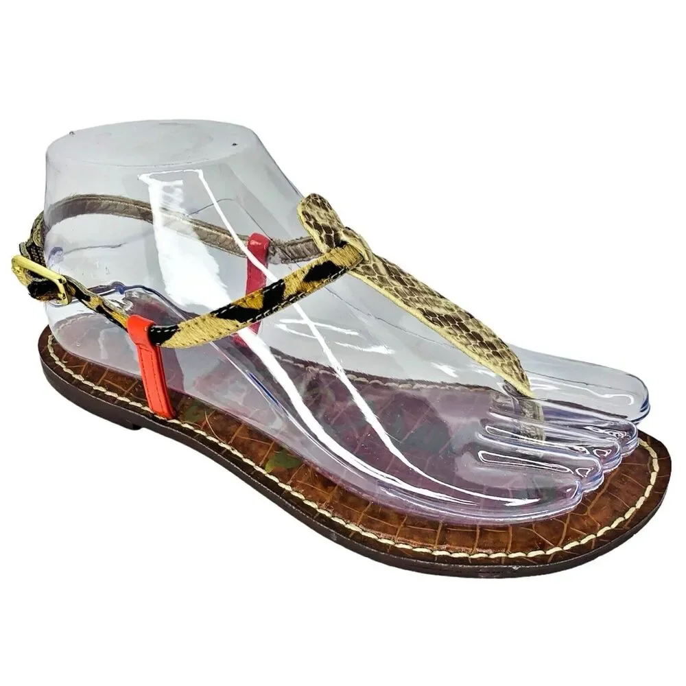 Sam Edelman Gigi Thong‎ Sandals Flats Women's Size 6 - Snake / Leopard / Coral